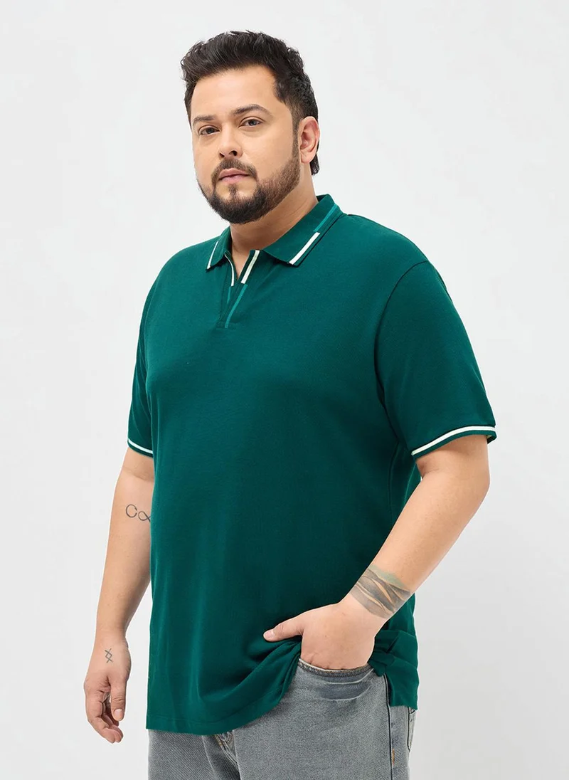 Urbano Fashion Urbano Plus Men's Teal Green Solid Regular Fit Half Sleeve Cotton Polo T-Shirt